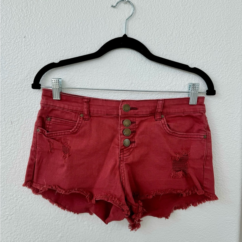 Billabong Red High Waisted Distressed Denim Shorts Women’s Size 26